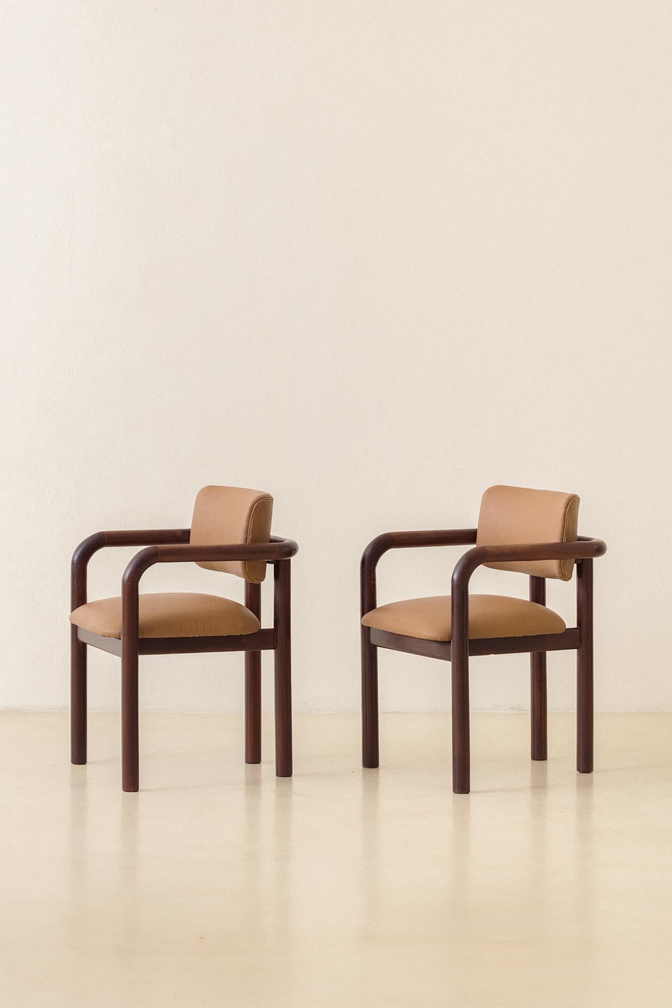 Brazilian Midcentury Design, Solid Imbuia Dining Chairs with Armrests, 1950s For Sale 3
