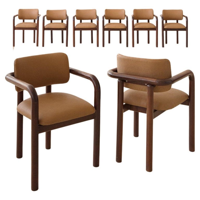 Brazilian Midcentury Design, Solid Imbuia Dining Chairs with Armrests