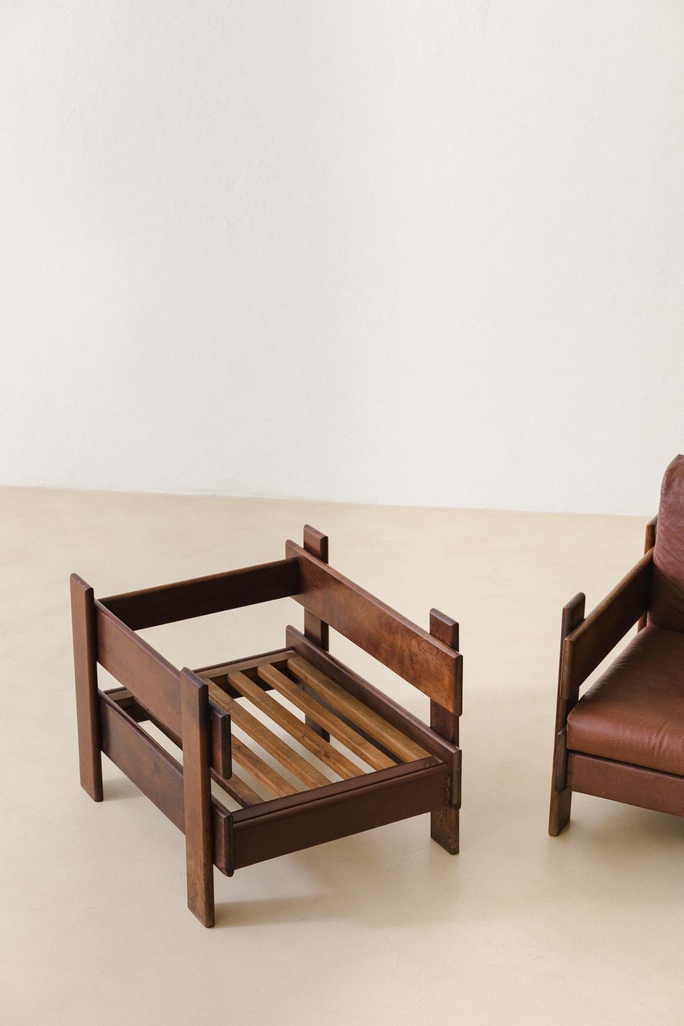 Mid-Century Modern Brazilian Midcentury Design, Solid Walnut Armchairs, 1960s For Sale
