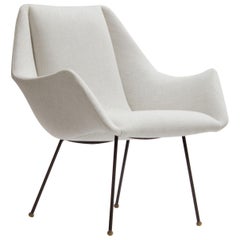 Brazilian Midcentury Lounge Chair by Carlo Hauner in Ivory Linen Blend Fabric