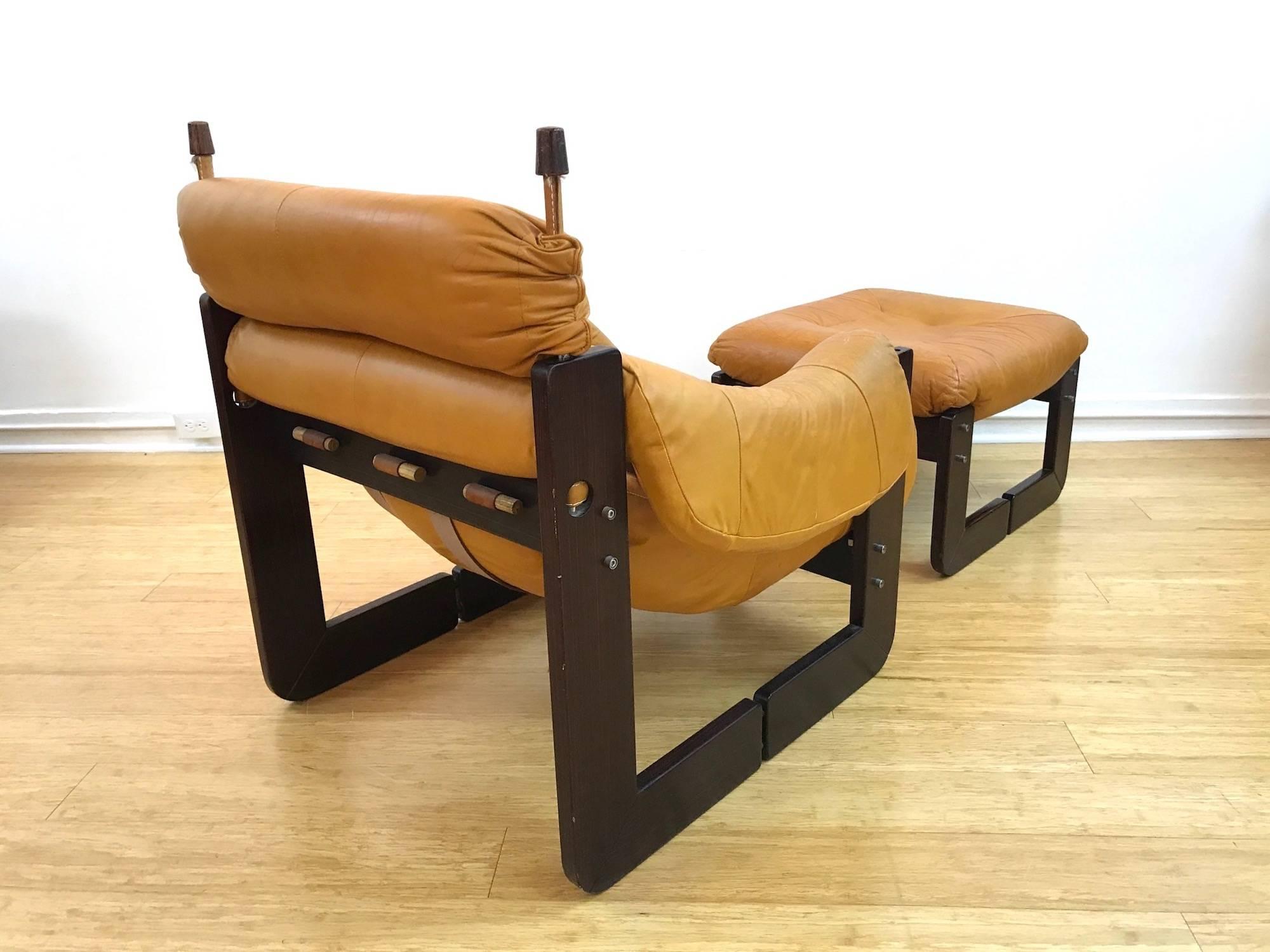 Late 20th Century Brazilian Midcentury Percival Lafer Chair and Ottoman in Leather and Jatobah