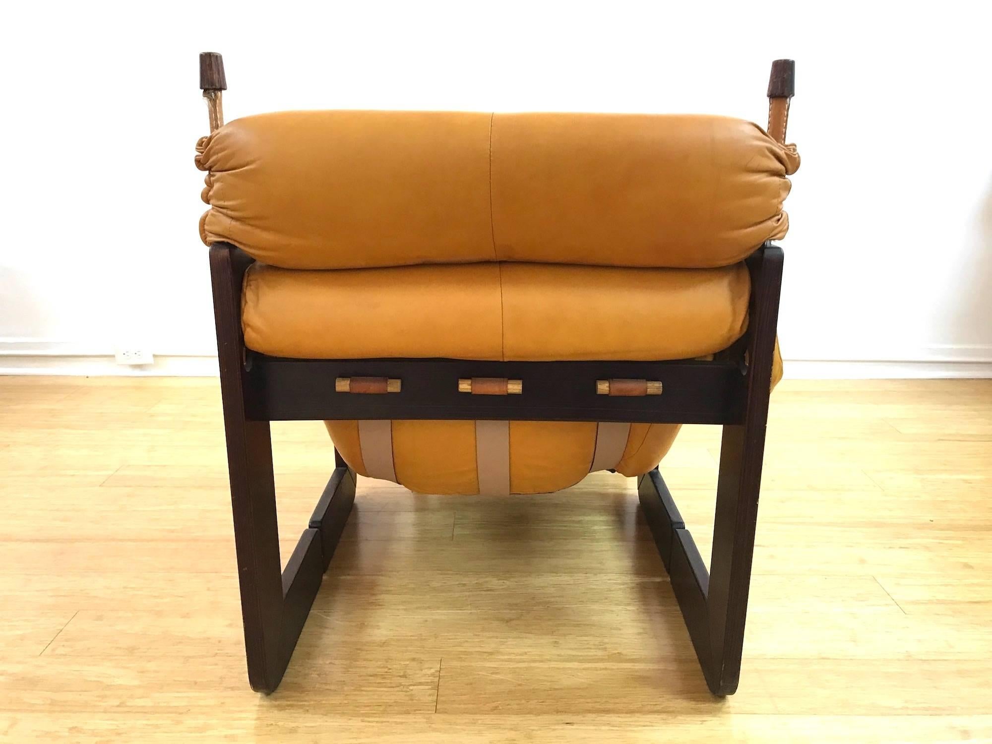 Brazilian Midcentury Percival Lafer Chair and Ottoman in Leather and Jatobah 1