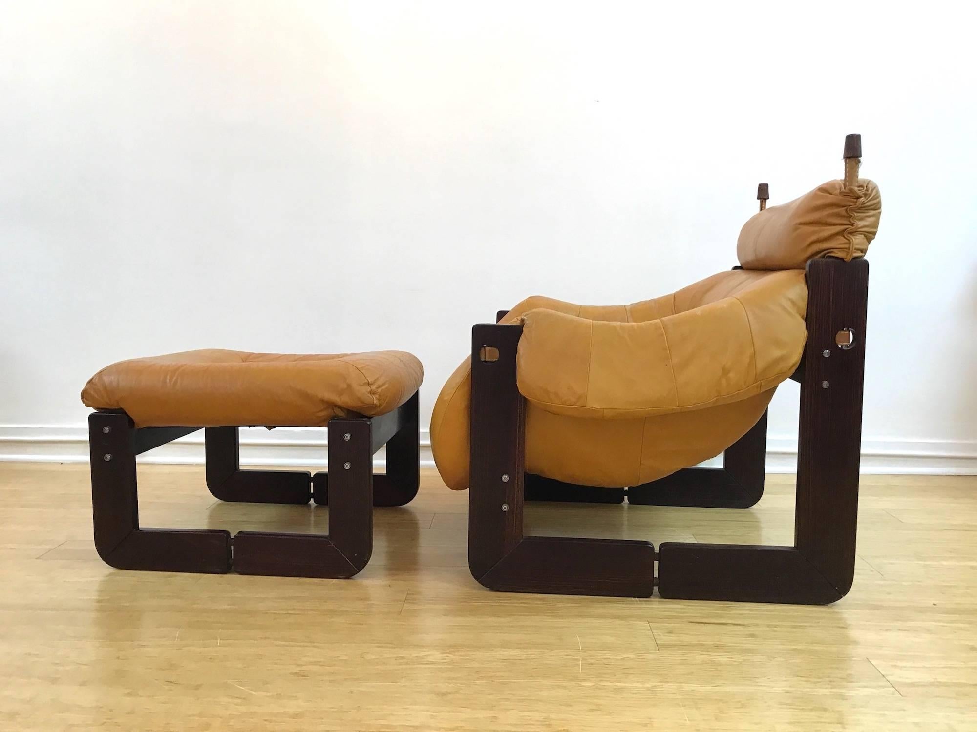 Brazilian Midcentury Percival Lafer Chair and Ottoman in Leather and Jatobah 2