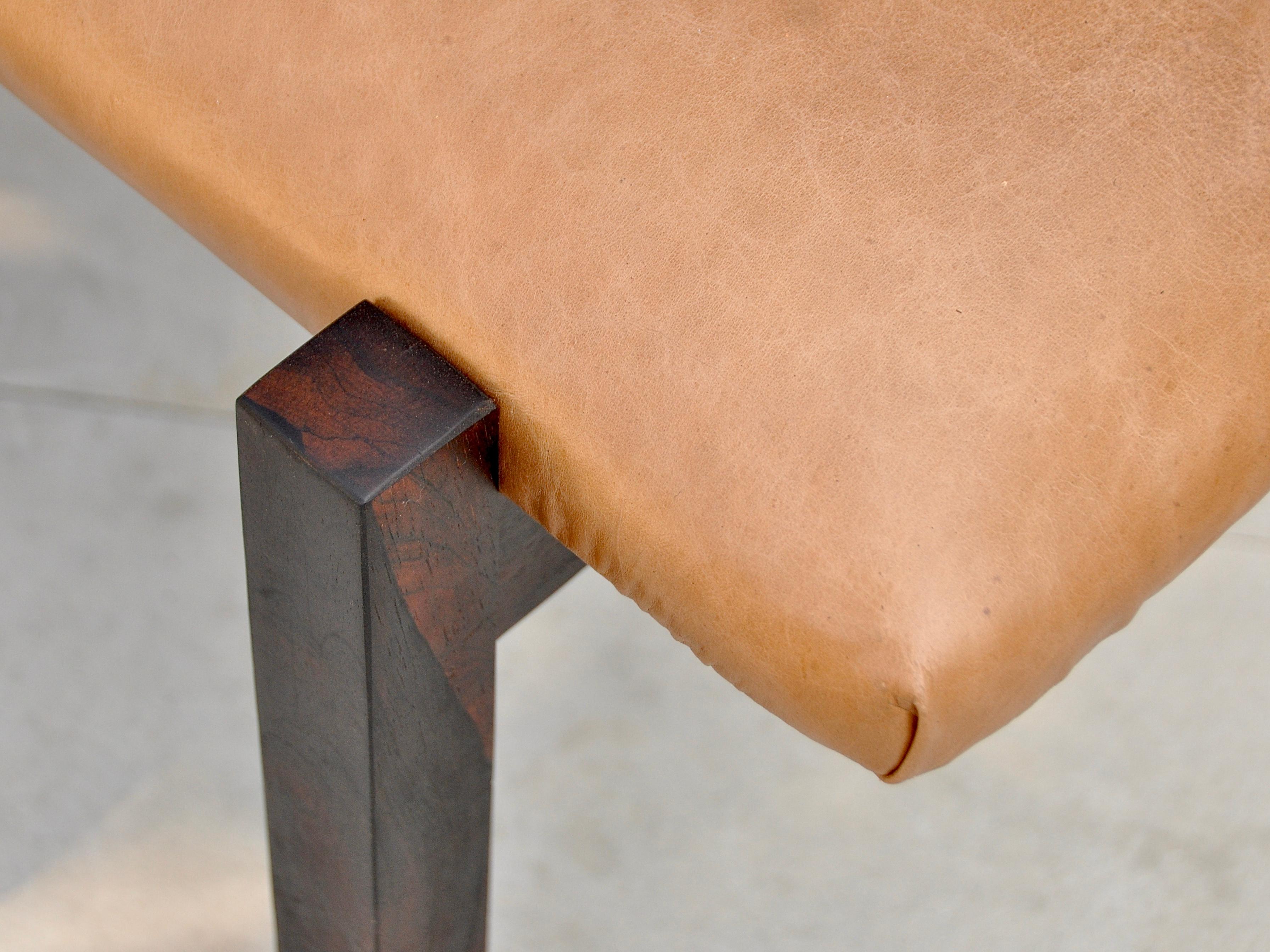 Woodwork Brazilian Mid-century Stool in Rosewood and Leather