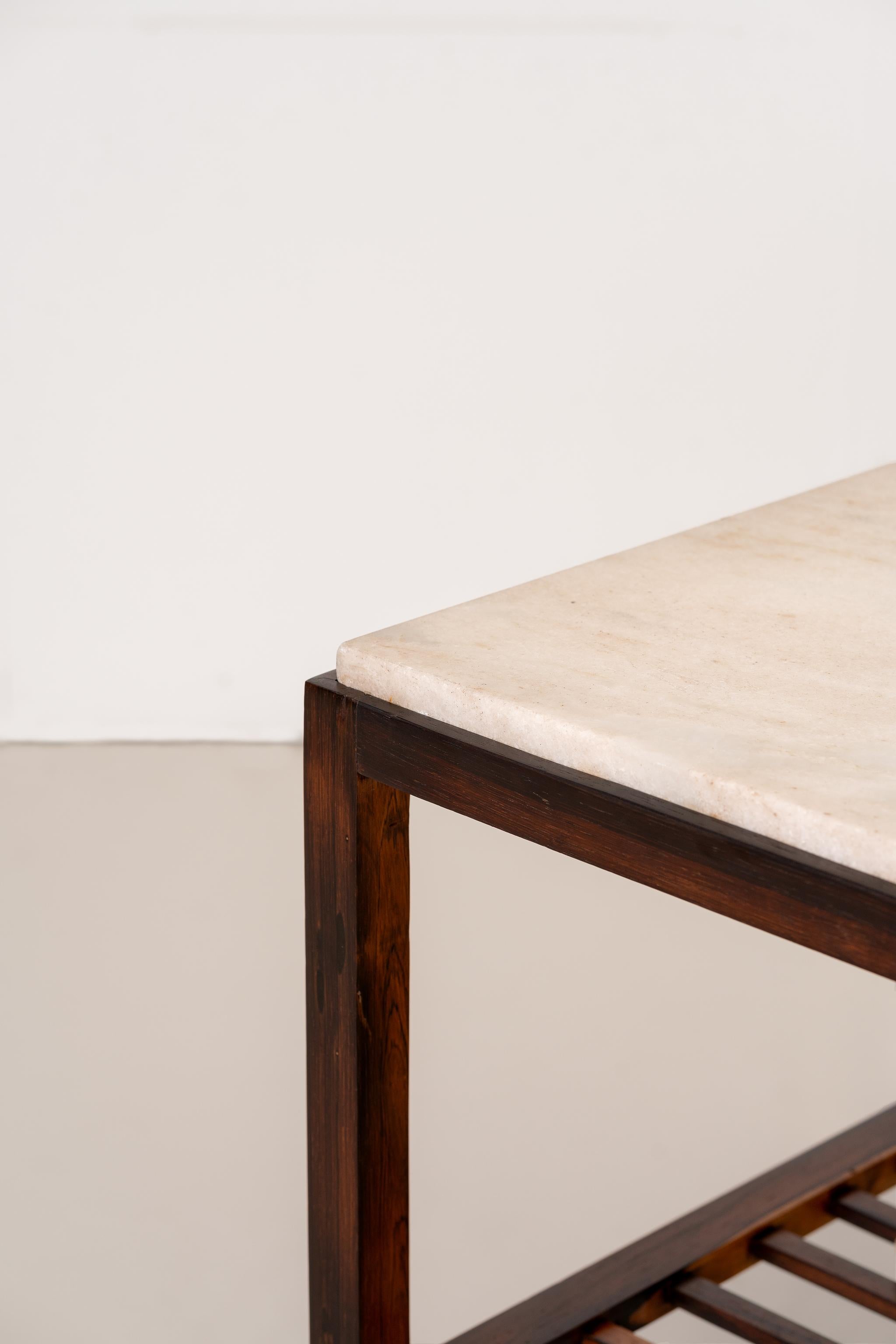 Woodwork Brazilian Midcentury Side Table in Rosewood and Marble, c. 1960 For Sale