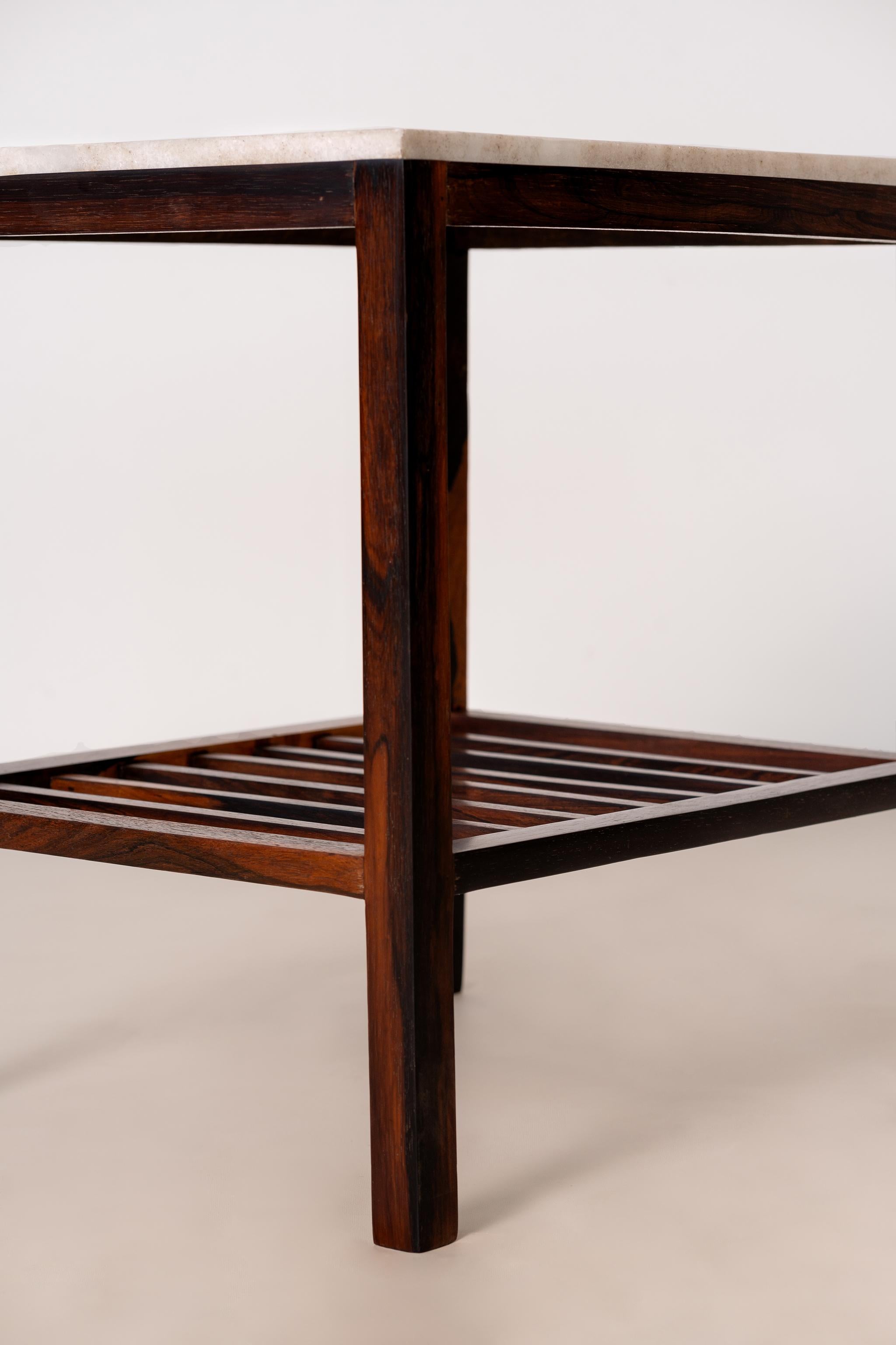 Brazilian Midcentury Side Table in Rosewood and Marble, c. 1960 For Sale 1