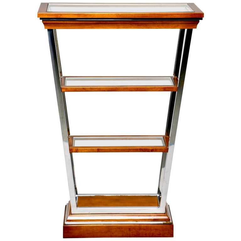 Brazilian Midcentury Teak and Chrome Three Shelf Étagère For Sale