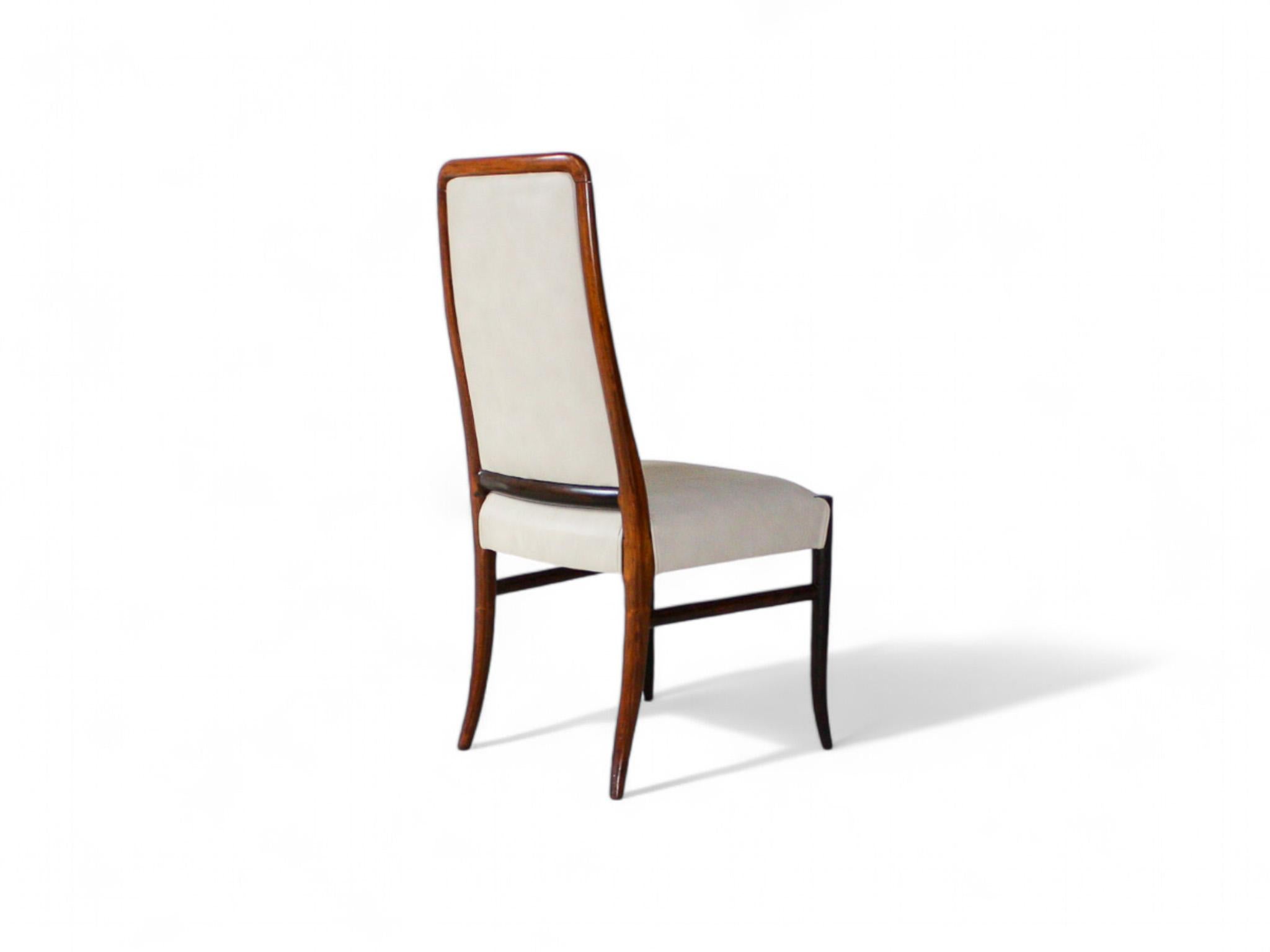 Hand-Carved Brazilian Modern 10 Chair Set in Hardwood & Beige Leather Joaquim Tenreiro 1960s