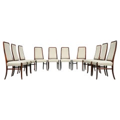 Brazilian Modern 10 Chair Set in Hardwood & Beige Leather Joaquim Tenreiro 1960s
