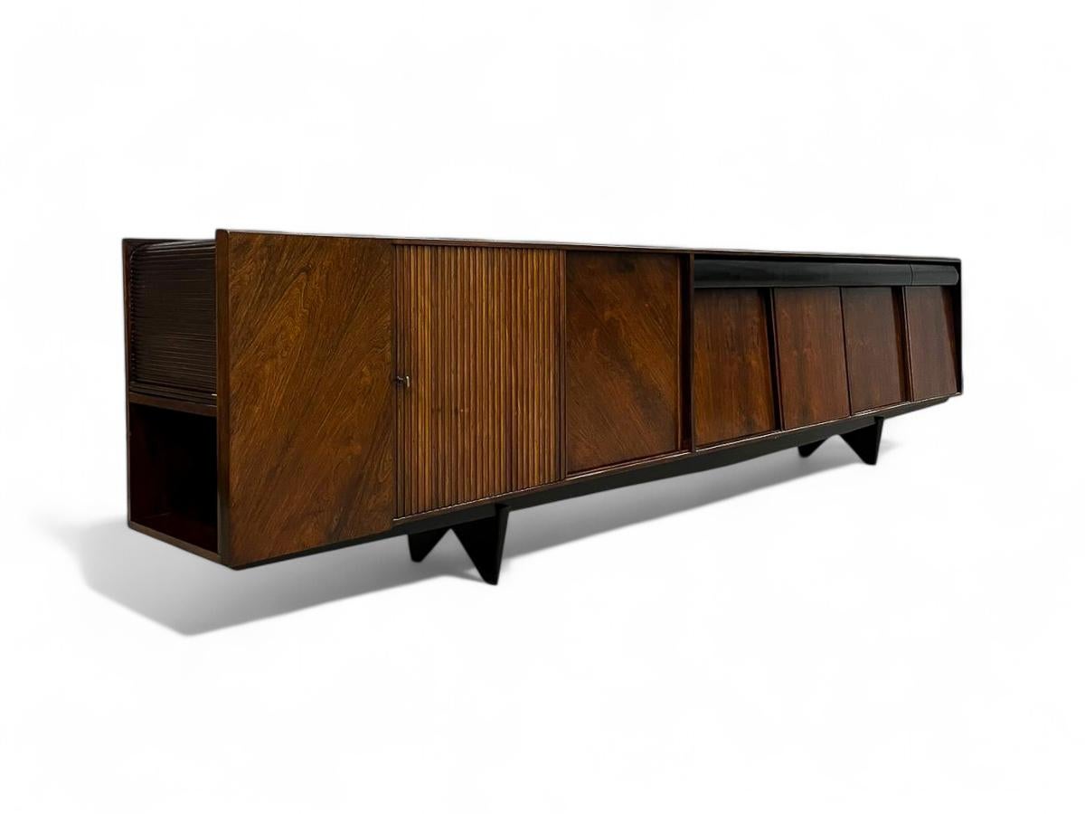 Hand-Carved Brazilian Modern 11.5” Credenza in Hardwood by Carlo Hauner, Brazil, 1950's