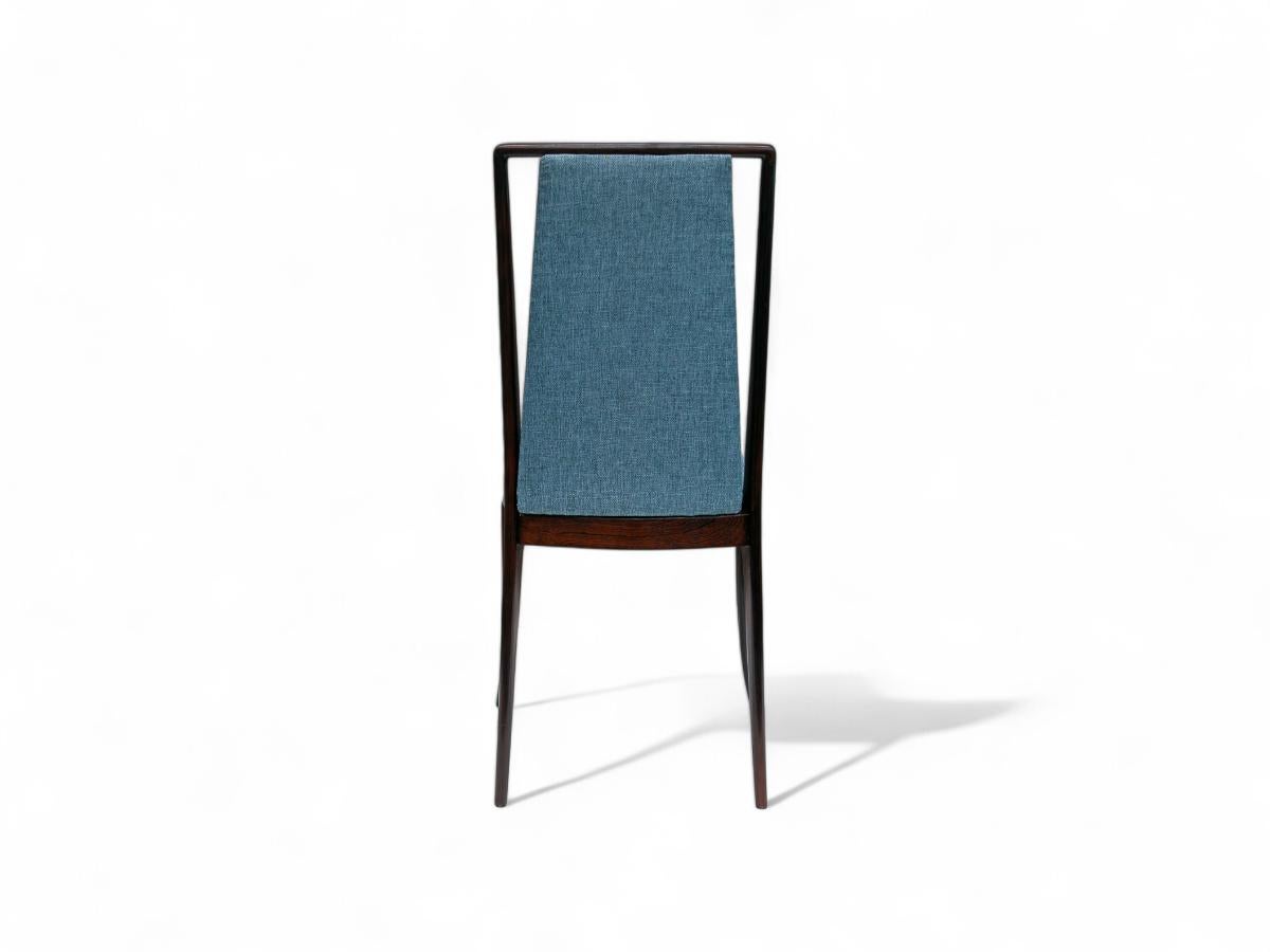 Woodwork Brazilian Modern 4 Chair Set in Hardwood & Blue Fabric by G. Scapinelli, Brazi For Sale