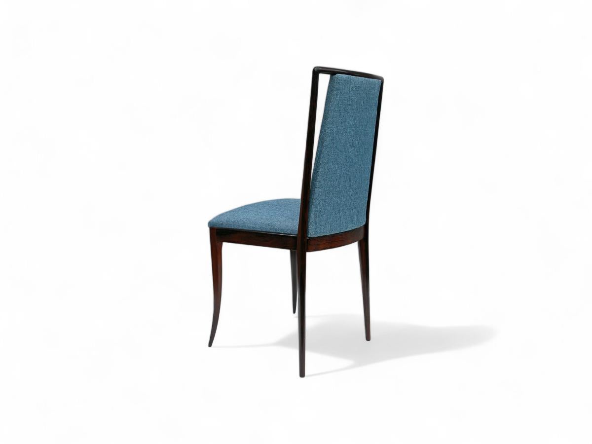Brazilian Modern 4 Chair Set in Hardwood & Blue Fabric by G. Scapinelli, Brazi In Good Condition For Sale In New York, NY