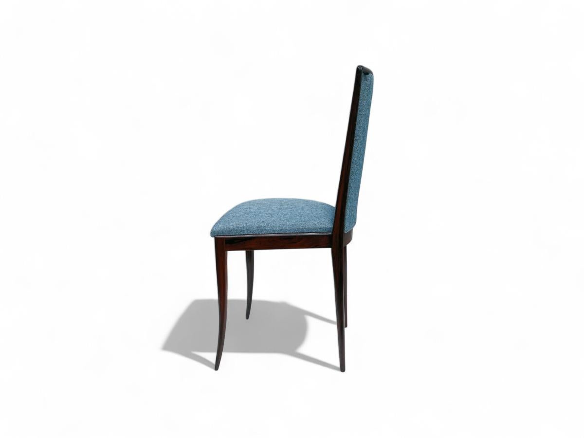 Mid-20th Century Brazilian Modern 4 Chair Set in Hardwood & Blue Fabric by G. Scapinelli, Brazi For Sale