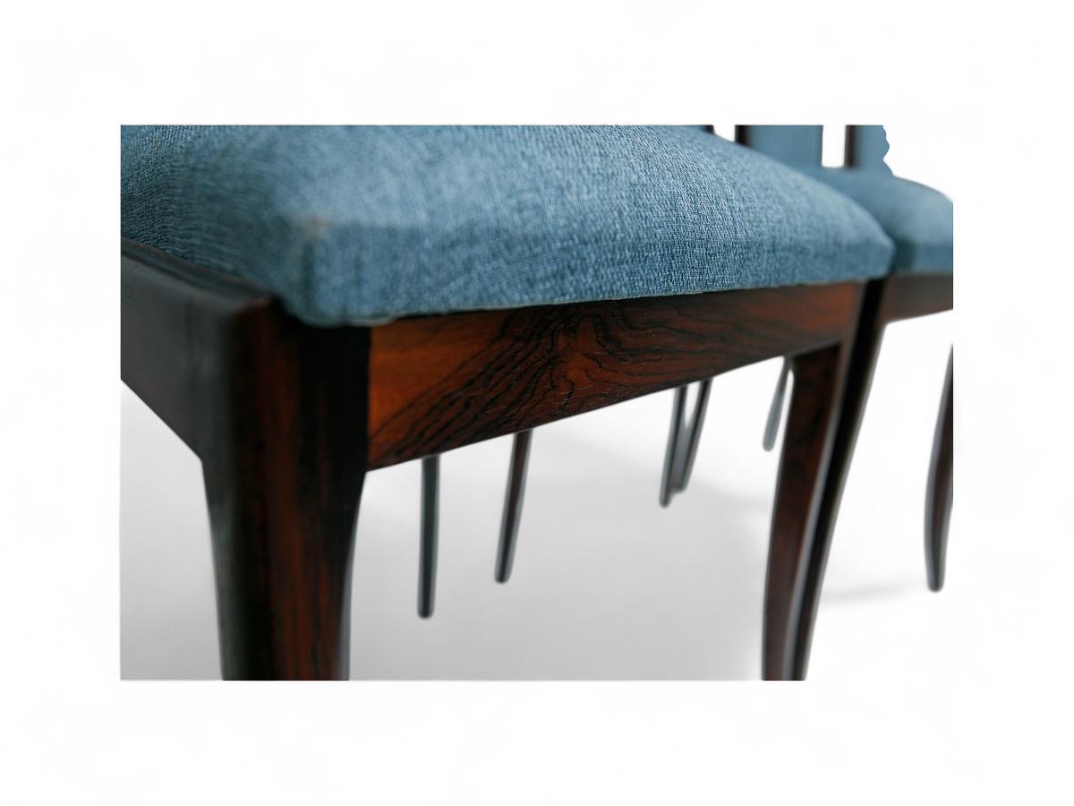 Brazilian Modern 4 Chair Set in Hardwood & Blue Fabric by G. Scapinelli, Brazi For Sale 2