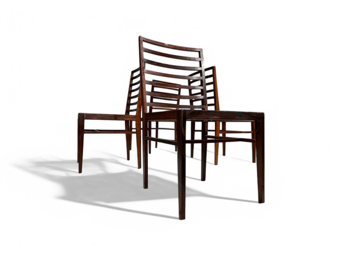 Brazilian Modern 4 Chair Set in Hardwood & Cane, Joaquim Tenreiro, Brazil, 1950s For Sale 2