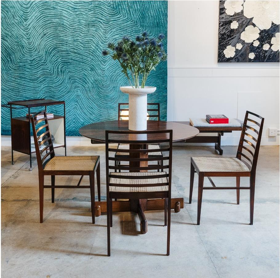 Brazilian Modern 4 Chair Set in Hardwood & Cane, Joaquim Tenreiro, Brazil, 1950s For Sale 4