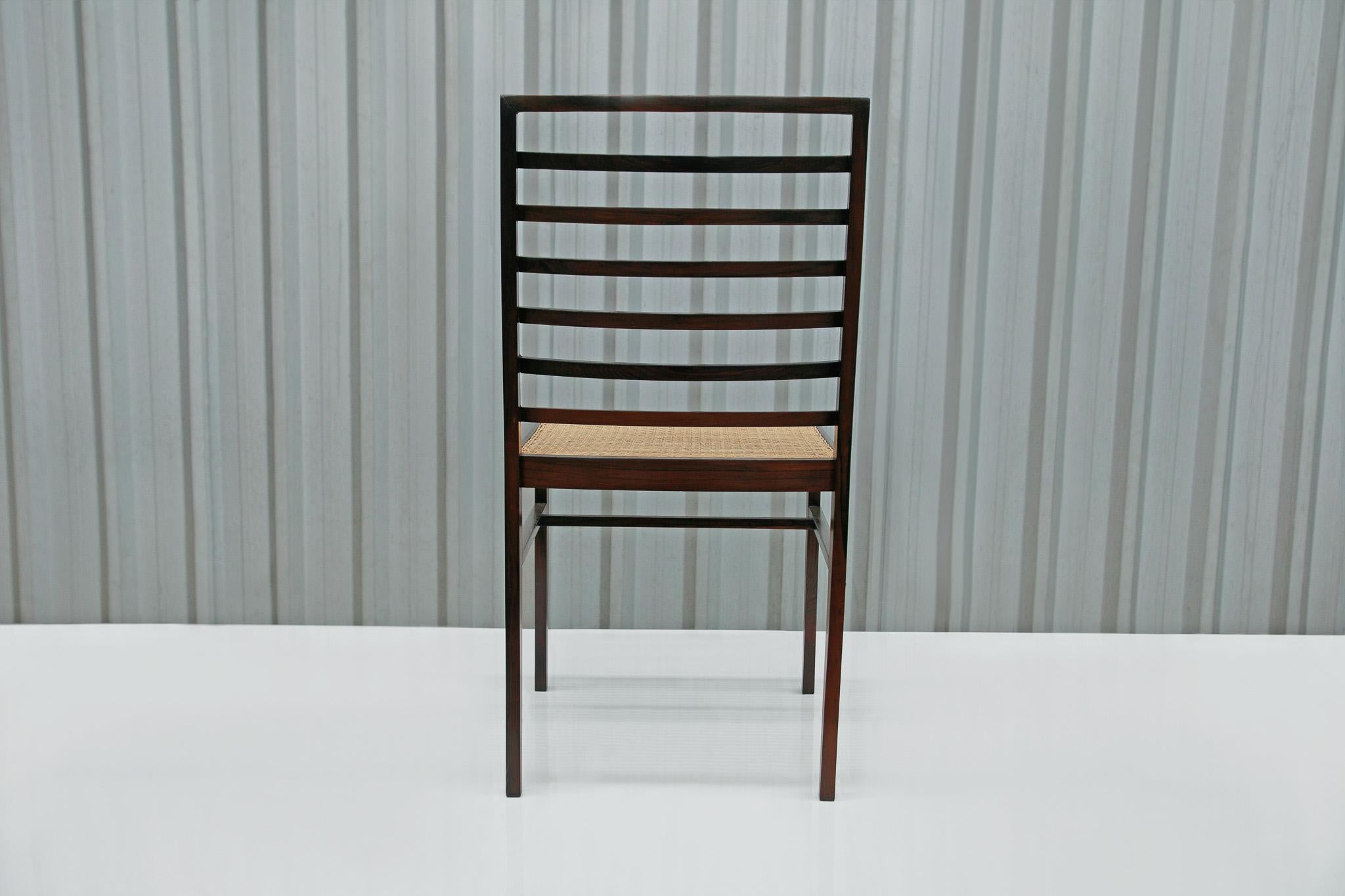 Mid-Century Modern Brazilian Modern 4 Chair Set in Hardwood & Cane, Joaquim Tenreiro, Brazil, 1950s For Sale