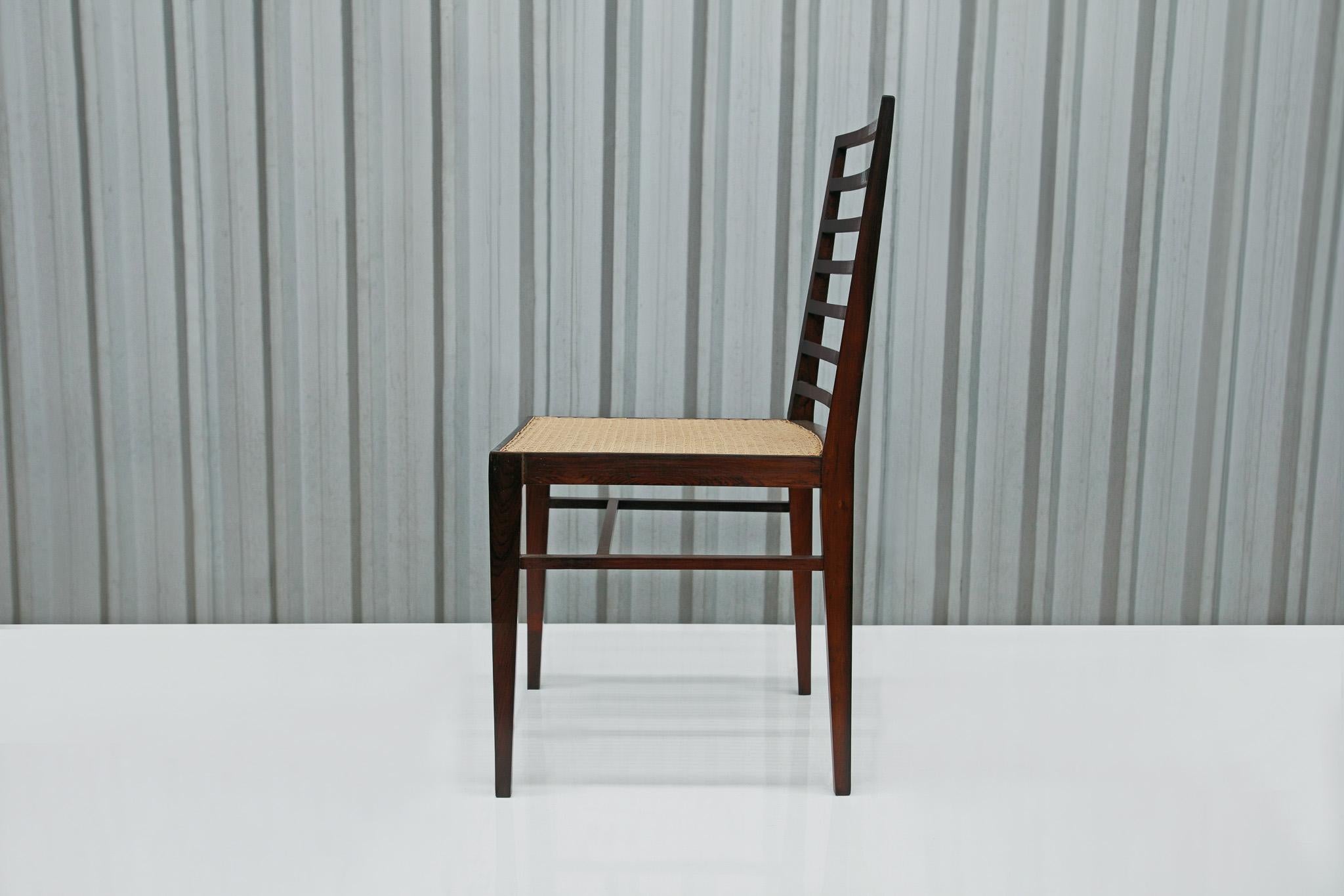 Woodwork Brazilian Modern 4 Chair Set in Hardwood & Cane, Joaquim Tenreiro, Brazil, 1950s For Sale