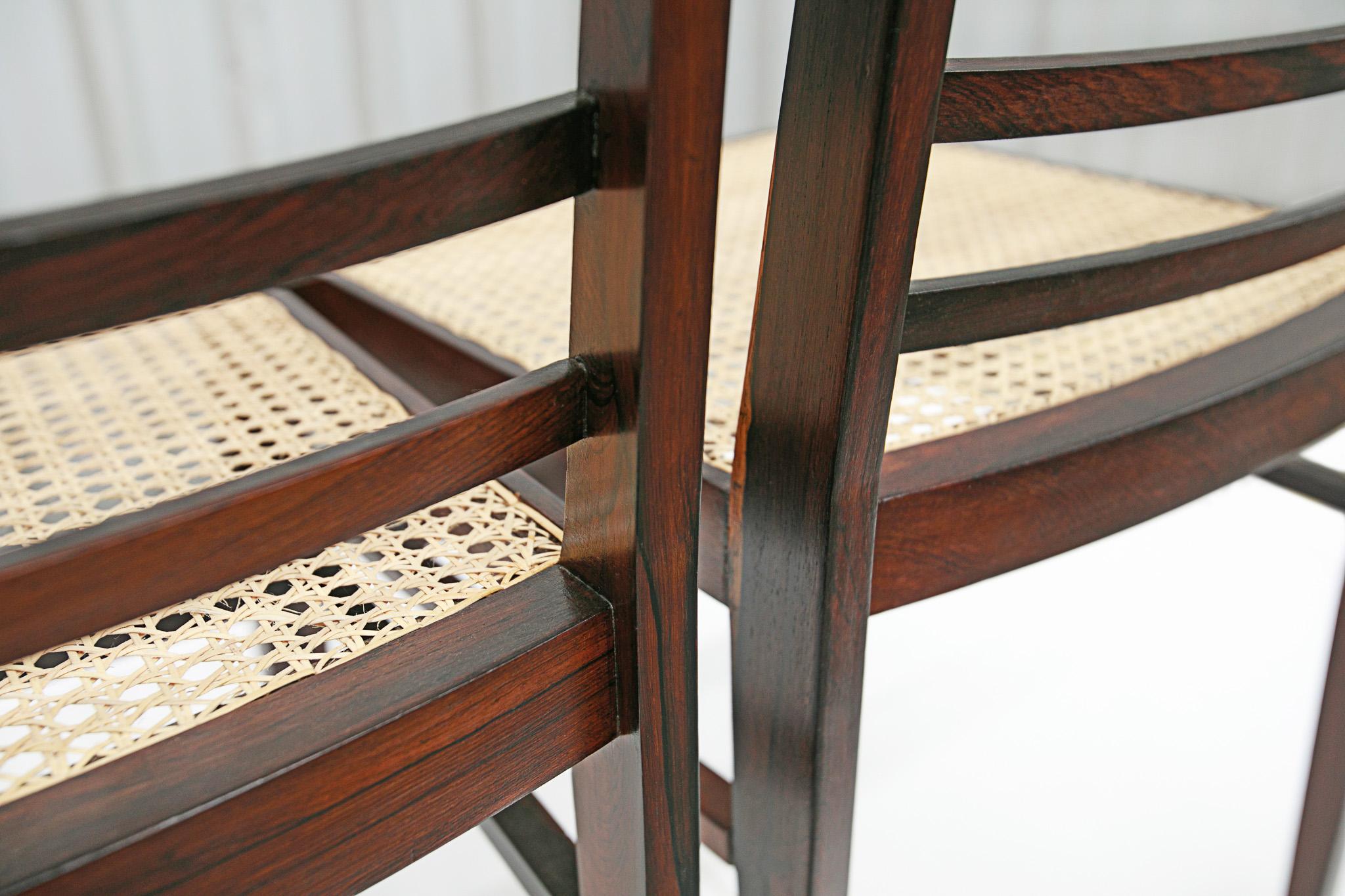 Brazilian Modern 4 Chair Set in Hardwood & Cane, Joaquim Tenreiro, Brazil, 1950s For Sale 1