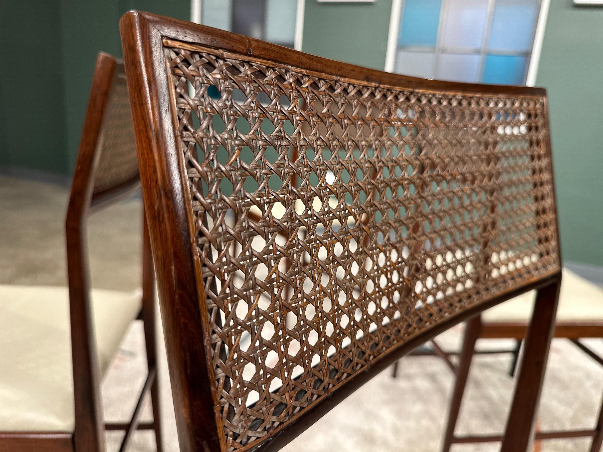 Brazilian Modern 4 Chair Set in Hardwood, Cane, Leather, Joaquim Tenreiro 1950s For Sale 6