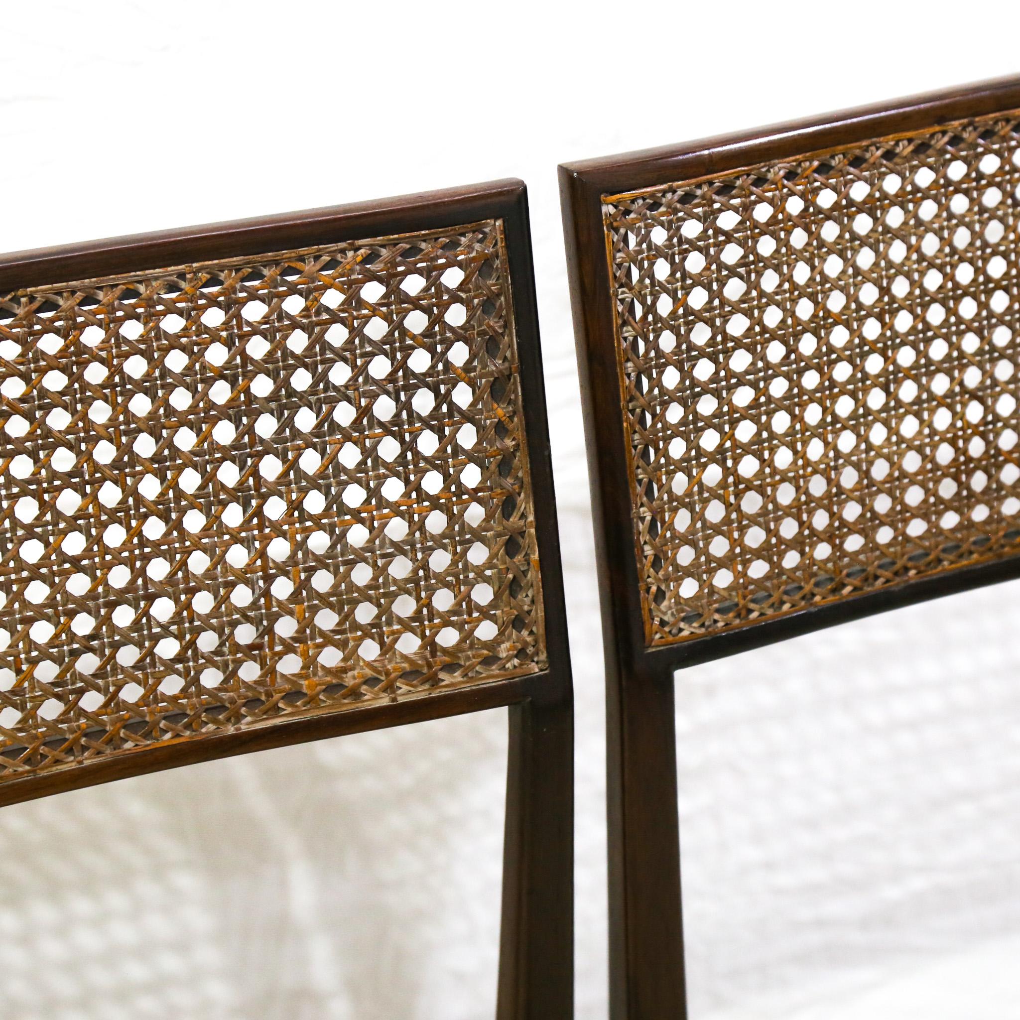 Brazilian Modern 4 Chair Set in Hardwood, Cane, Leather, Joaquim Tenreiro 1950s For Sale 13