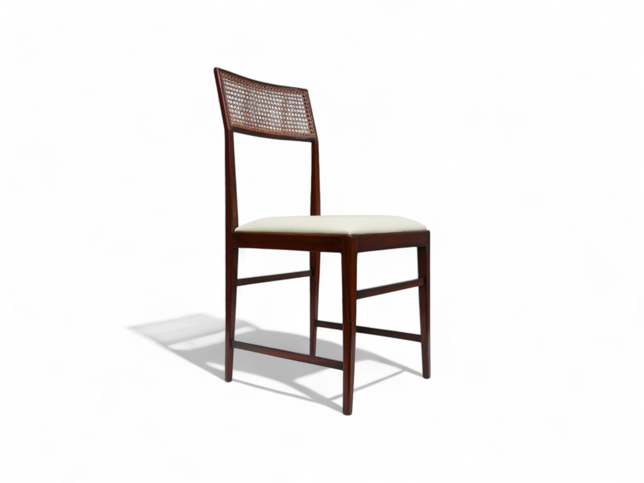 Brazilian Modern 4 Chair Set in Hardwood, Cane, Leather, Joaquim Tenreiro 1950s For Sale 2