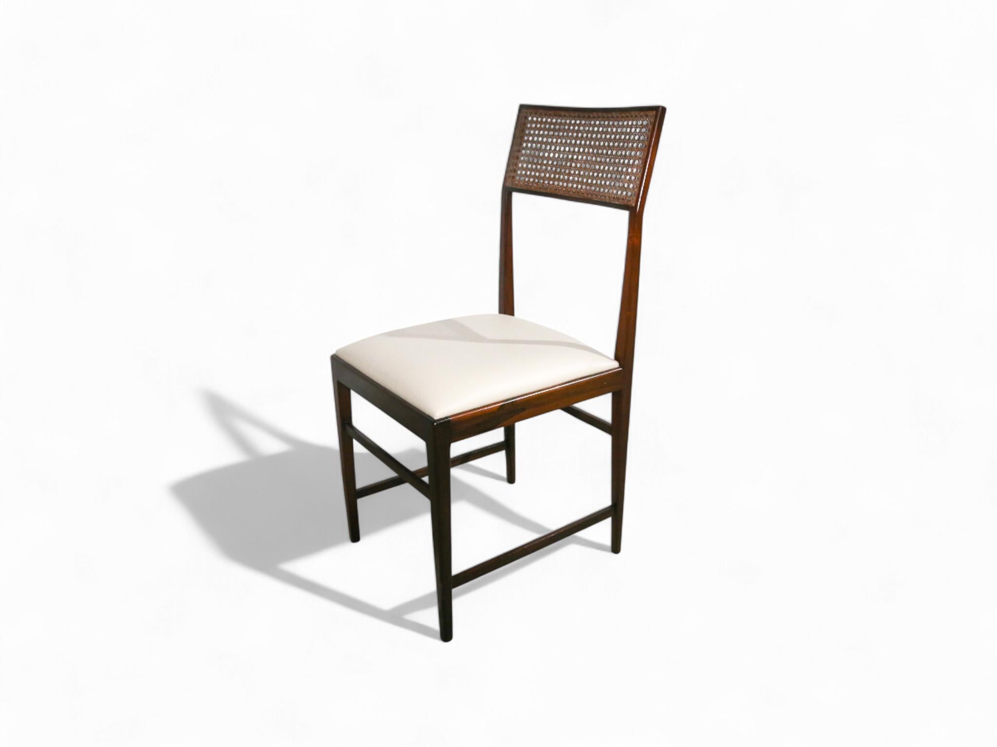 Brazilian Modern 4 Chair Set in Hardwood, Cane, Leather, Joaquim Tenreiro 1950s For Sale 3