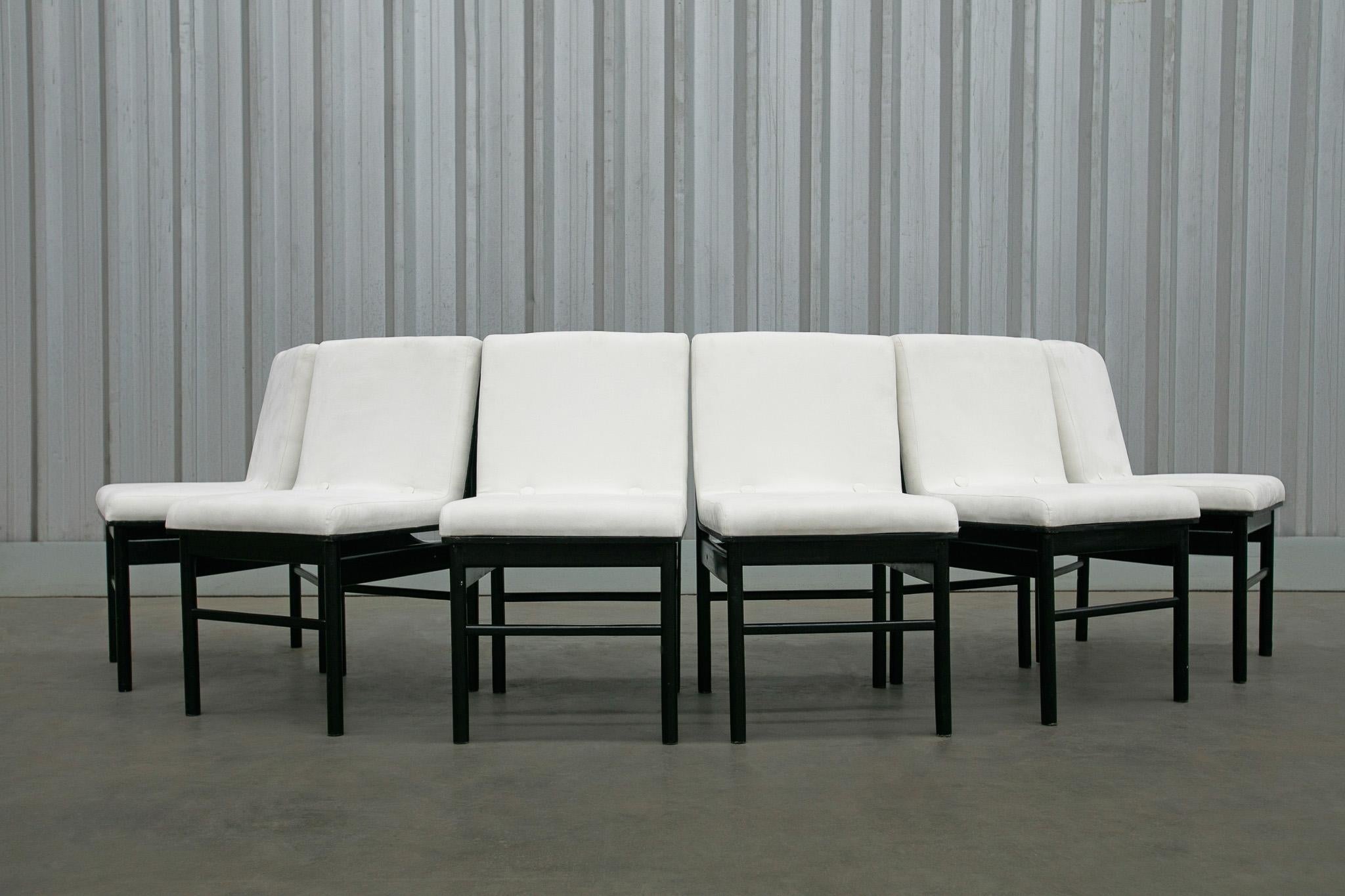 Brazilian Modern 6 Chair Set in Off White Velvet & Ebony Hardwood Novo Rumo 1960 4