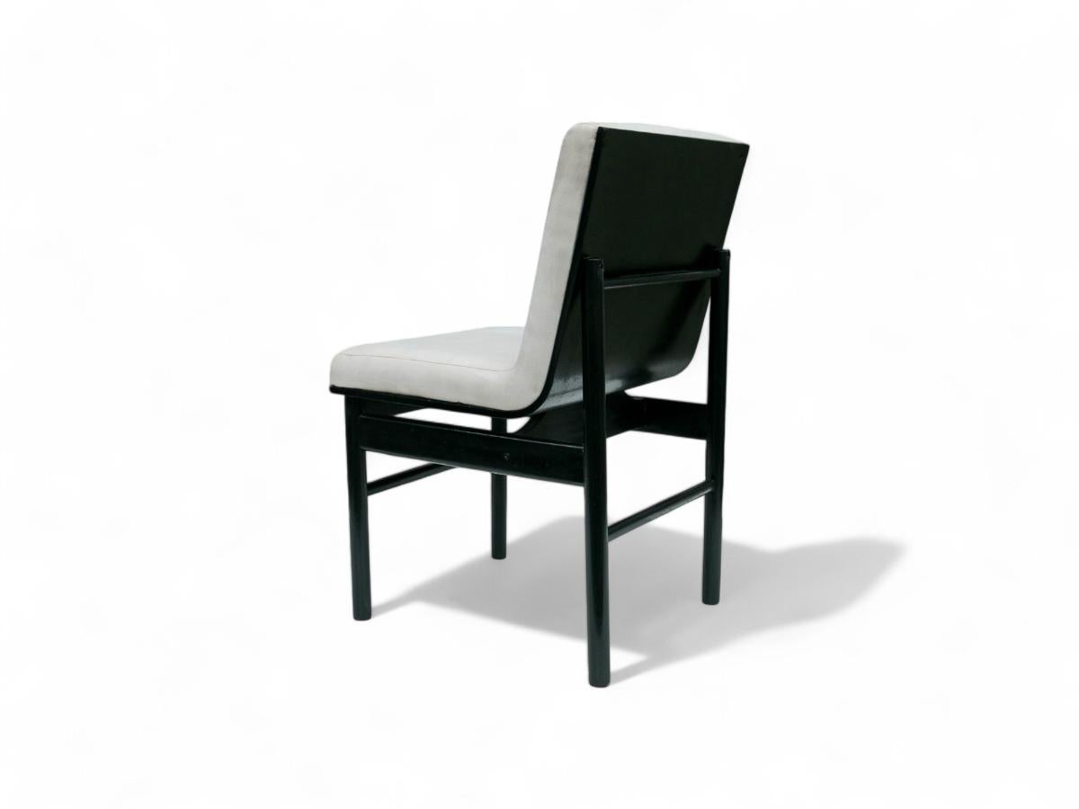 Woodwork Brazilian Modern 6 Chair Set in Off White Velvet & Ebony Hardwood Novo Rumo 1960 For Sale