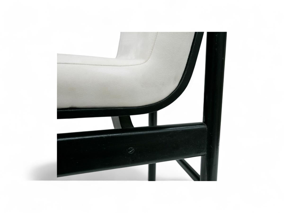 Brazilian Modern 6 Chair Set in Off White Velvet & Ebony Hardwood Novo Rumo 1960 For Sale 2