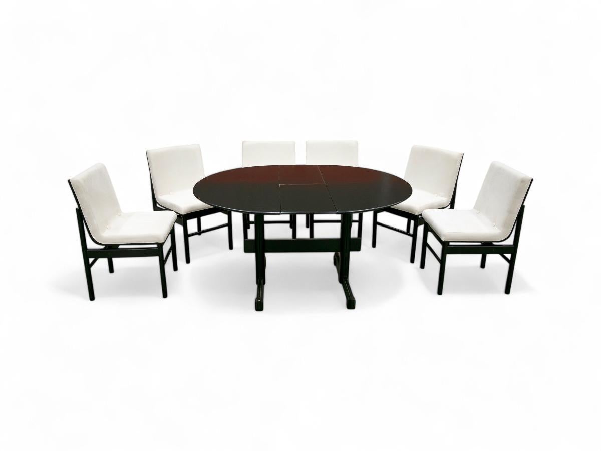 Brazilian Modern 6 Chair Set in Off White Velvet & Ebony Hardwood Novo Rumo 1960 For Sale 3