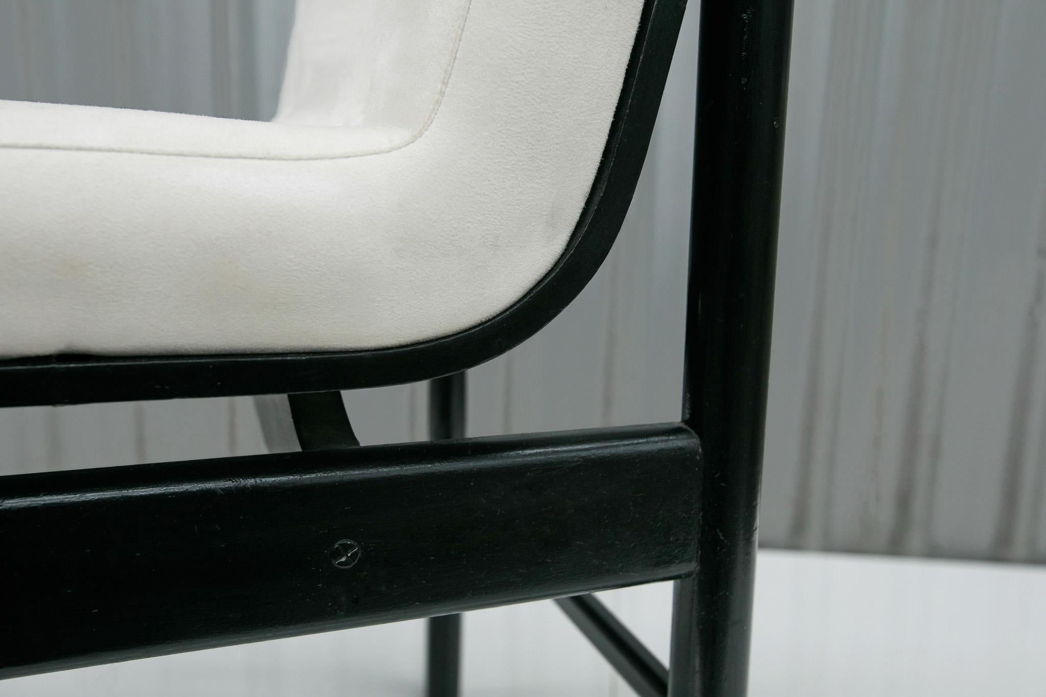 Brazilian Modern 6 Chair Set in Off White Velvet & Ebony Hardwood Novo Rumo 1960 For Sale 2