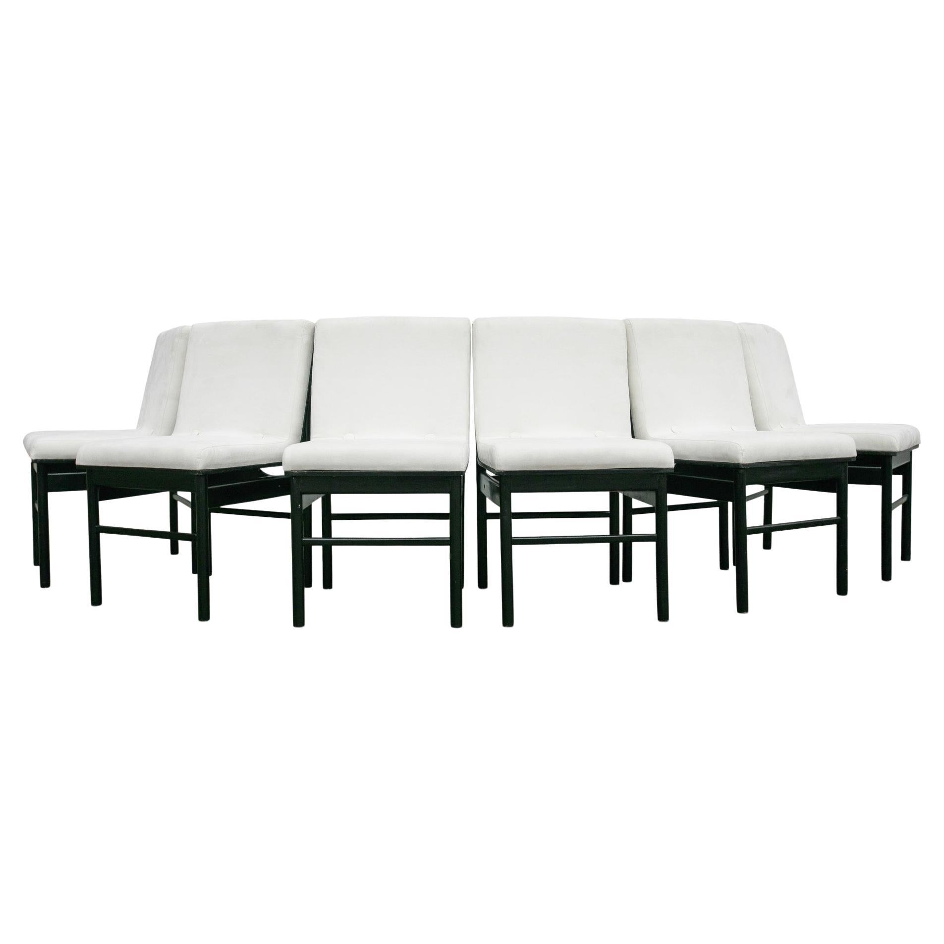 Brazilian Modern 6 Chair Set in Off White Velvet & Ebony Hardwood Novo Rumo 1960 For Sale