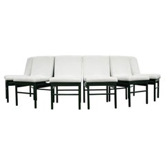 Retro Brazilian Modern 6 Chair Set in Off White Velvet & Ebony Hardwood Novo Rumo 1960