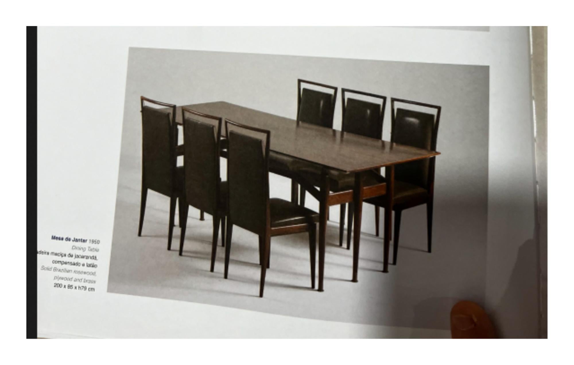 Brazilian Modern 8 Chair Set in Hardwood & Fabric, Giuseppe Scapinelli, c. 1950 For Sale 8