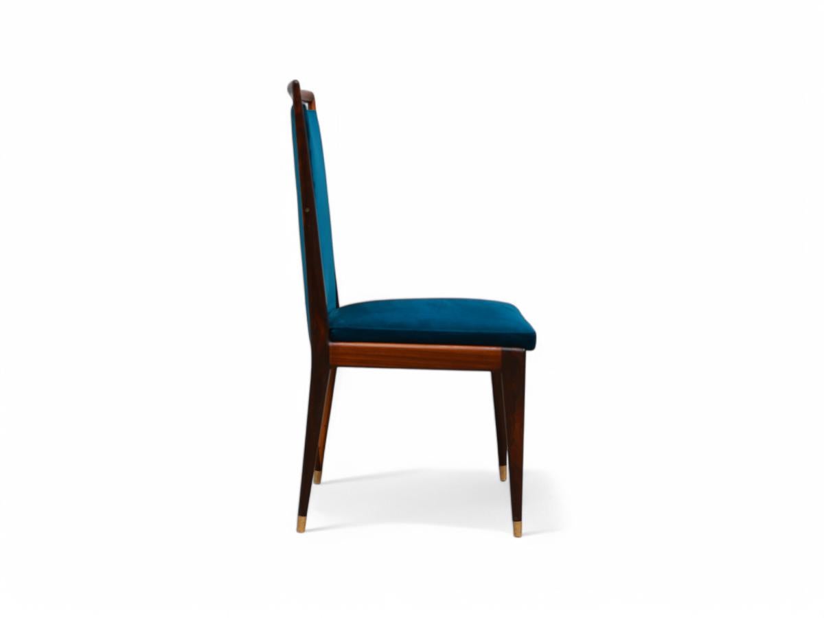 Set di 8 sedie moderne brasiliane in legno duro e tessuto, Giuseppe Scapinelli, 1950 ca. In condizioni buone in vendita a New York, NY