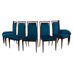 Used Brazilian Modern 8 Chair Set in Hardwood & Fabric, Giuseppe Scapinelli, c. 1950