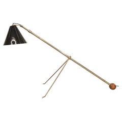 Brazilian Modern Adjustable Floor Lamp in Brass 
Wood Detail, Unknown, c. 1960
