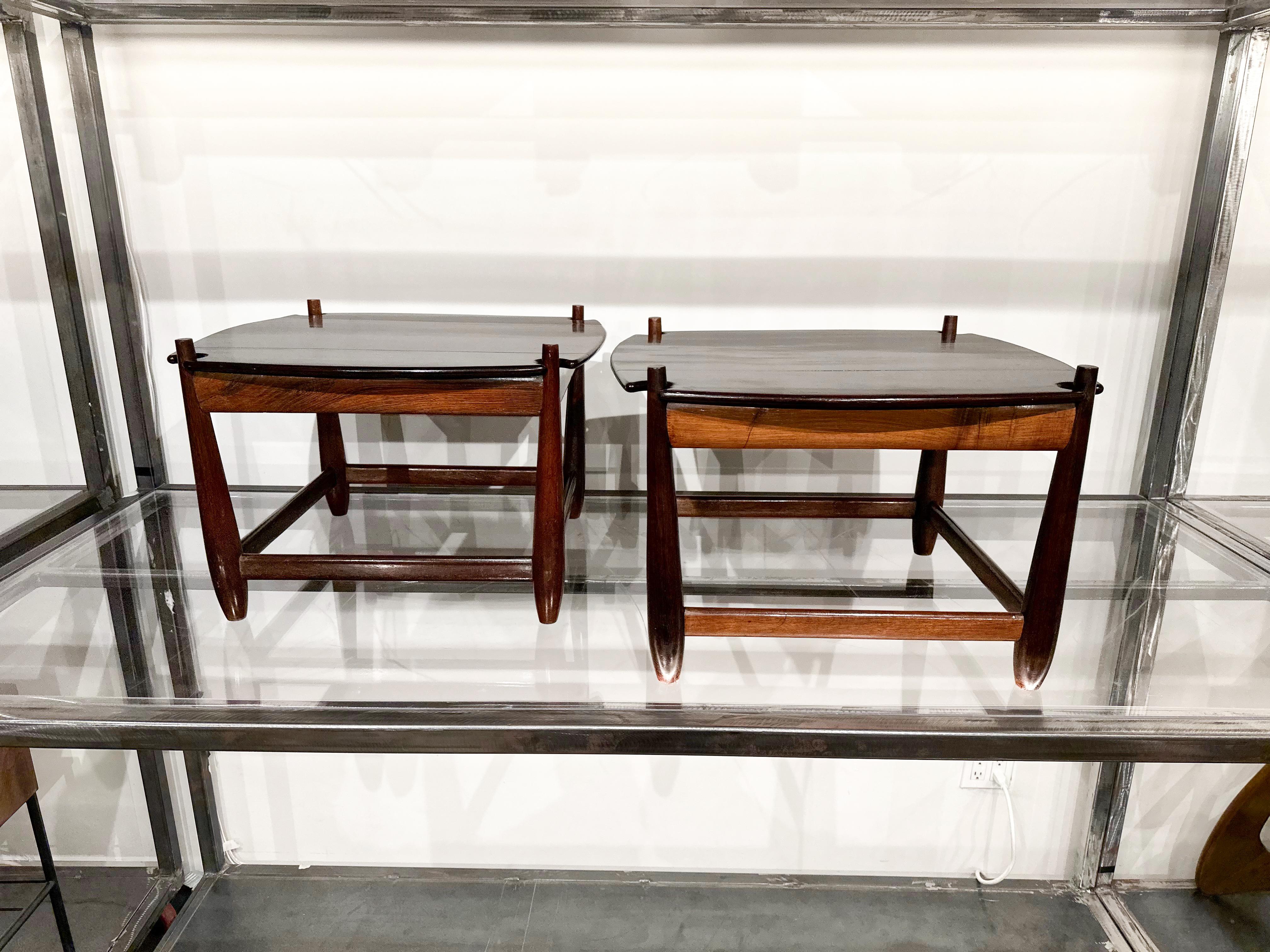 Available today in NYC with free shipping included, these SUPER rare Brazilian Modern “Arimelo” Side Tables in Hardwood, Sergio Rodrigues, 1958 are nothing less than the find of the year!

The “Arimelo” Side tables have a Brazilian rosewood (also