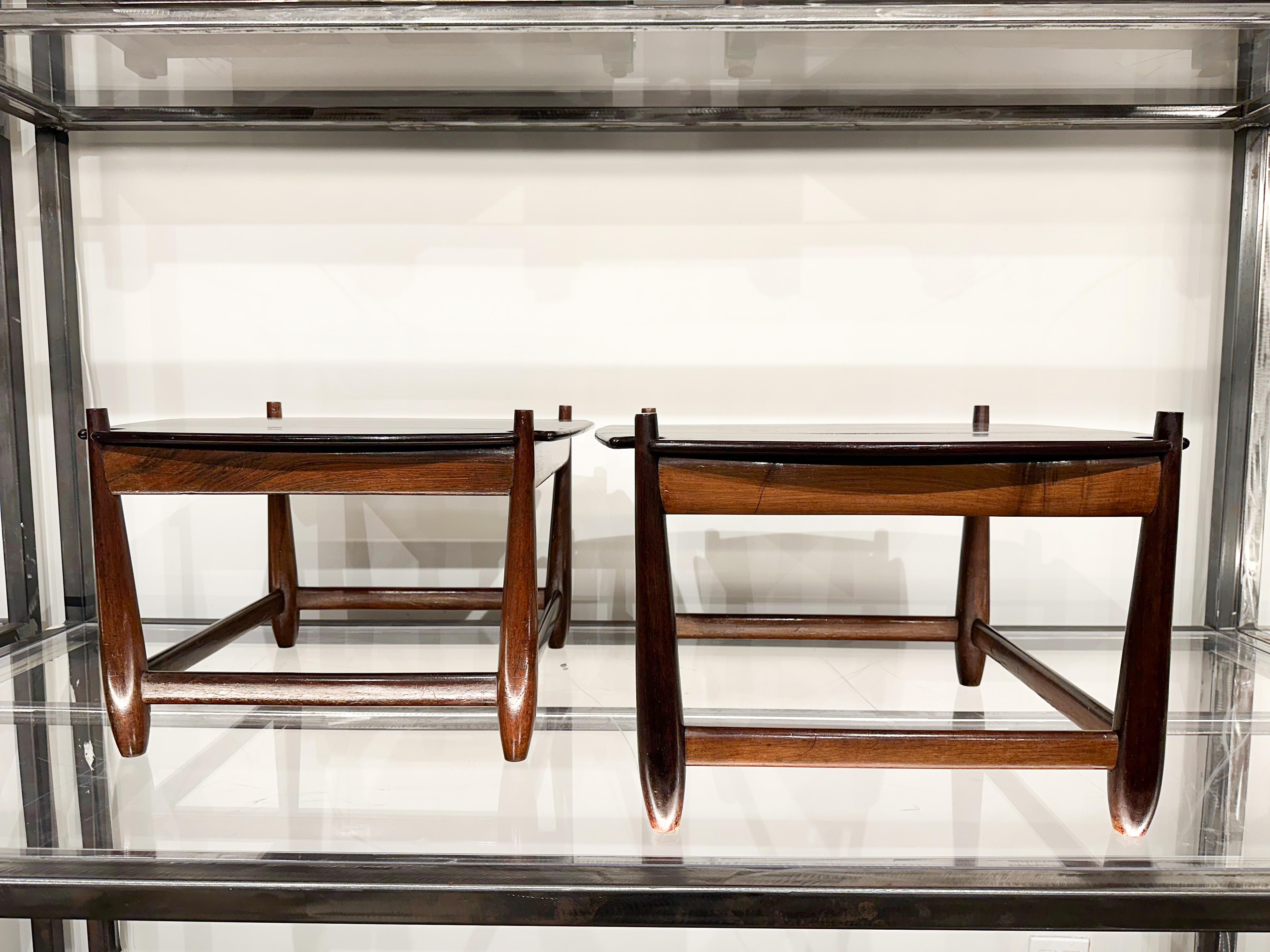 Mid-Century Modern Brazilian Modern “Arimelo” Side Tables in Hardwood, Sergio Rodrigues, 1958   For Sale