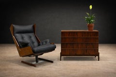 Brazilian Modern Armchair and Ottoman in Rosewood, Leather, and Metal, JD Móveis