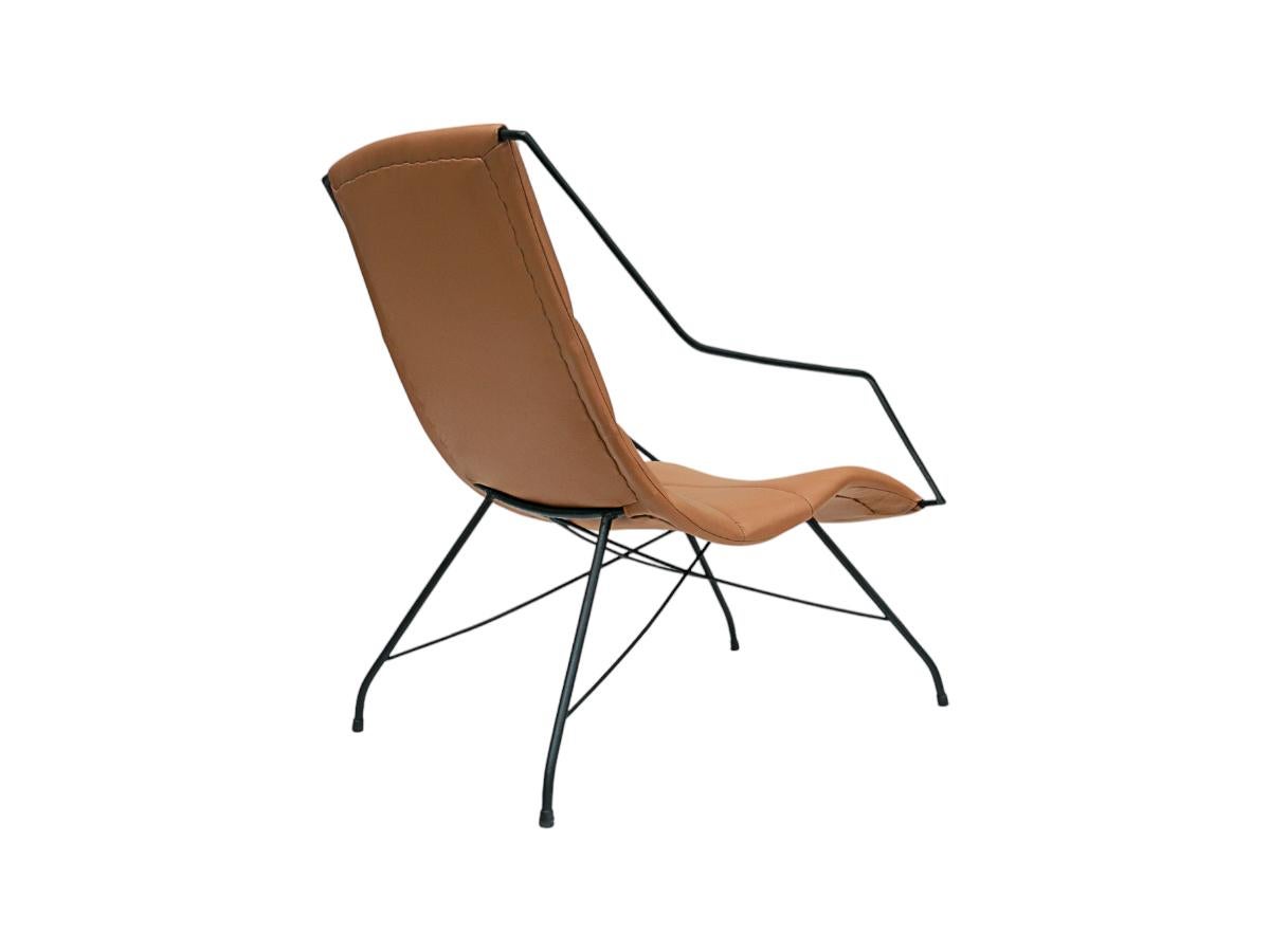 Metalwork Brazilian Modern Armchair in Brown Leather & Iron, Carlo Hauner, 1950s, Brazil For Sale