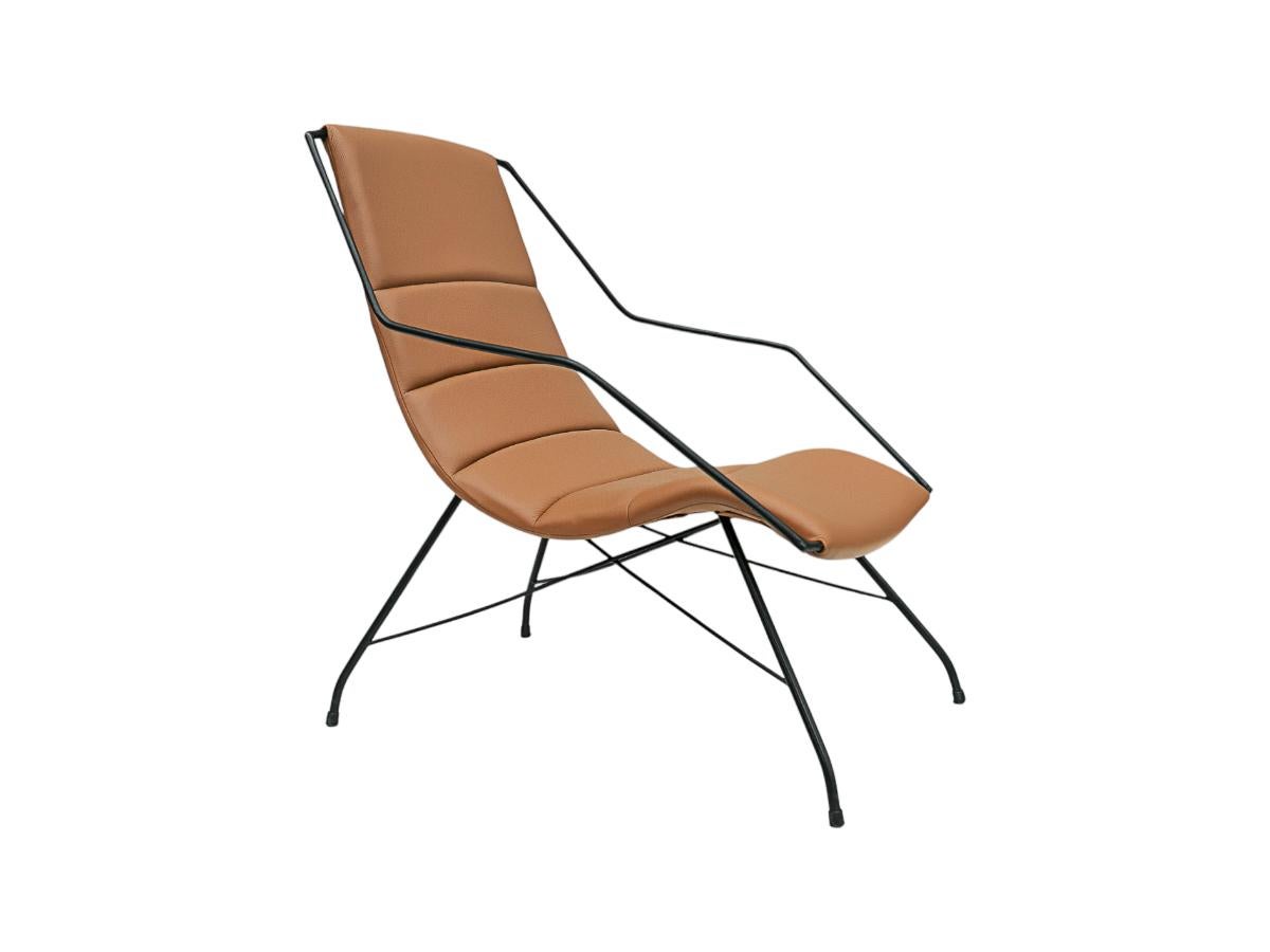 Brazilian Modern Armchair in Brown Leather & Iron, Carlo Hauner, 1950s, Brazil For Sale 2