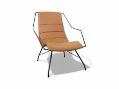 Brazilian Modern Armchair in Brown Leather & Iron, Carlo Hauner, 1950s, Brazil