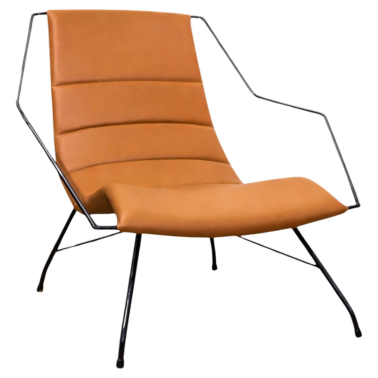 Brazilian Modern Armchair in Brown Leather & Iron, Carlo Hauner, 1950s, Brazil