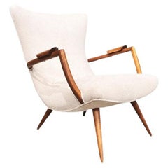 Antique Brazilian Modern Armchair in Hardwood and Boucle, Giuseppe Scapinelli, c. 1950 