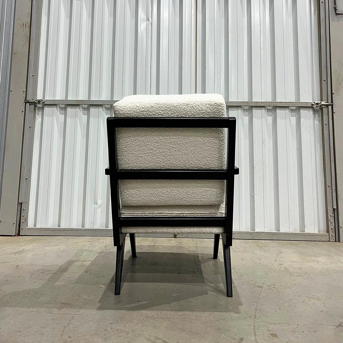 Woodwork Brazilian Modern Armchair in Hardwood and Boucle, Unknown, Brazil, 1960s For Sale