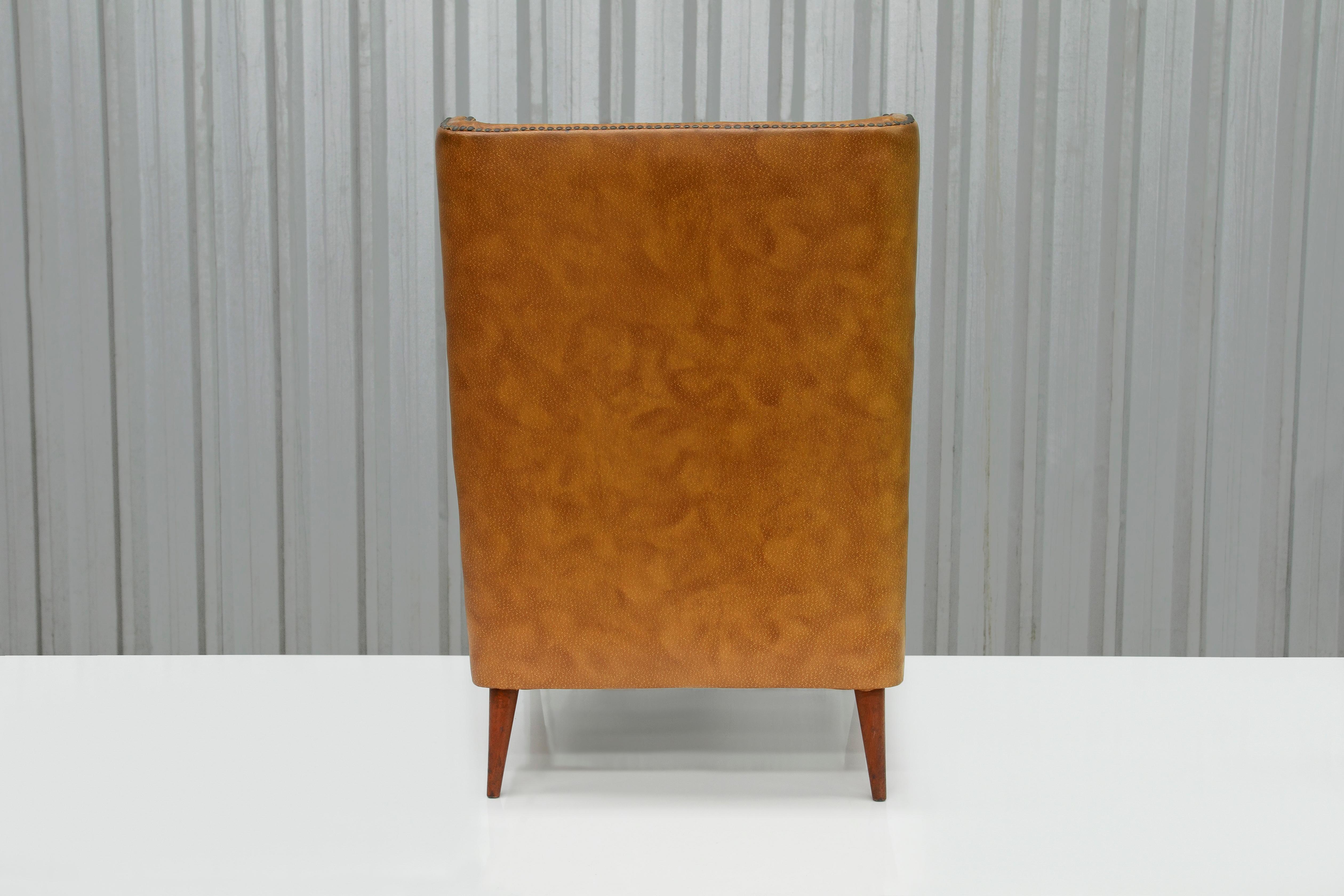20th Century Brazilian Modern Armchair in Hardwood, Brown Leatherette, G. Scapinelli, 1950s For Sale