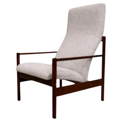 Poltrona moderna brasiliana in legno duro e boucle grigio, A.I.C. Michel, 1960 ca.