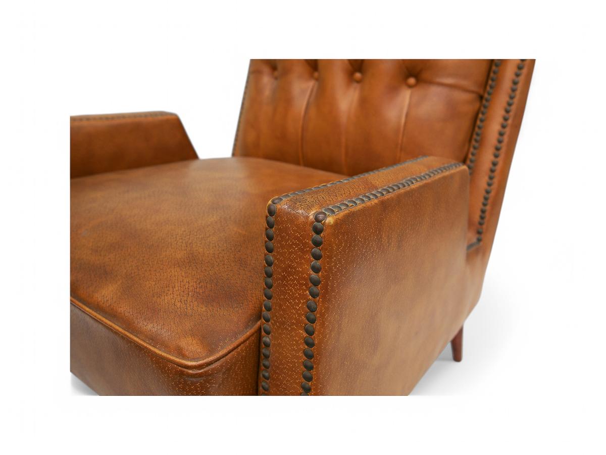 Fauteuil moderne brésilien en bois dur et similicuir, Giuseppe Scapinelli, années 1950 en vente 1